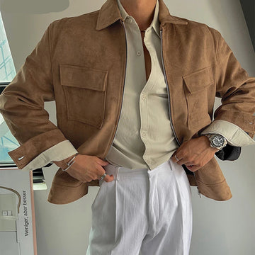 AIDASE  -  Tops Korean Style Fashion Men's Solid Suede Jacket Coats Casual Streetwear Male Loose All-match Long Sleeved Jacket aidase-shop